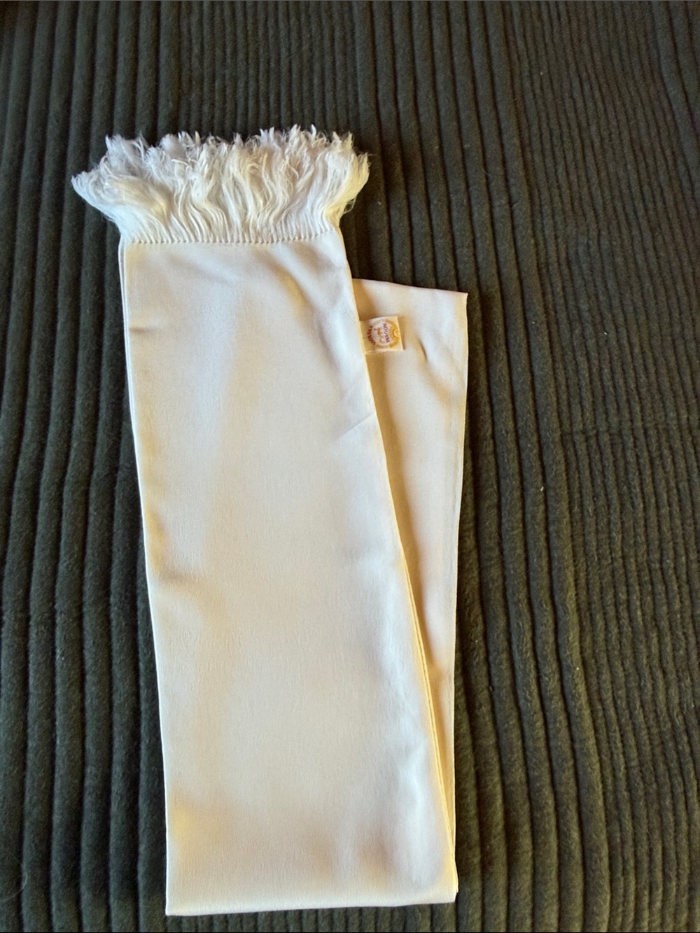 100% Silk Light Cream Fringe-Trim Scarf Wrap
